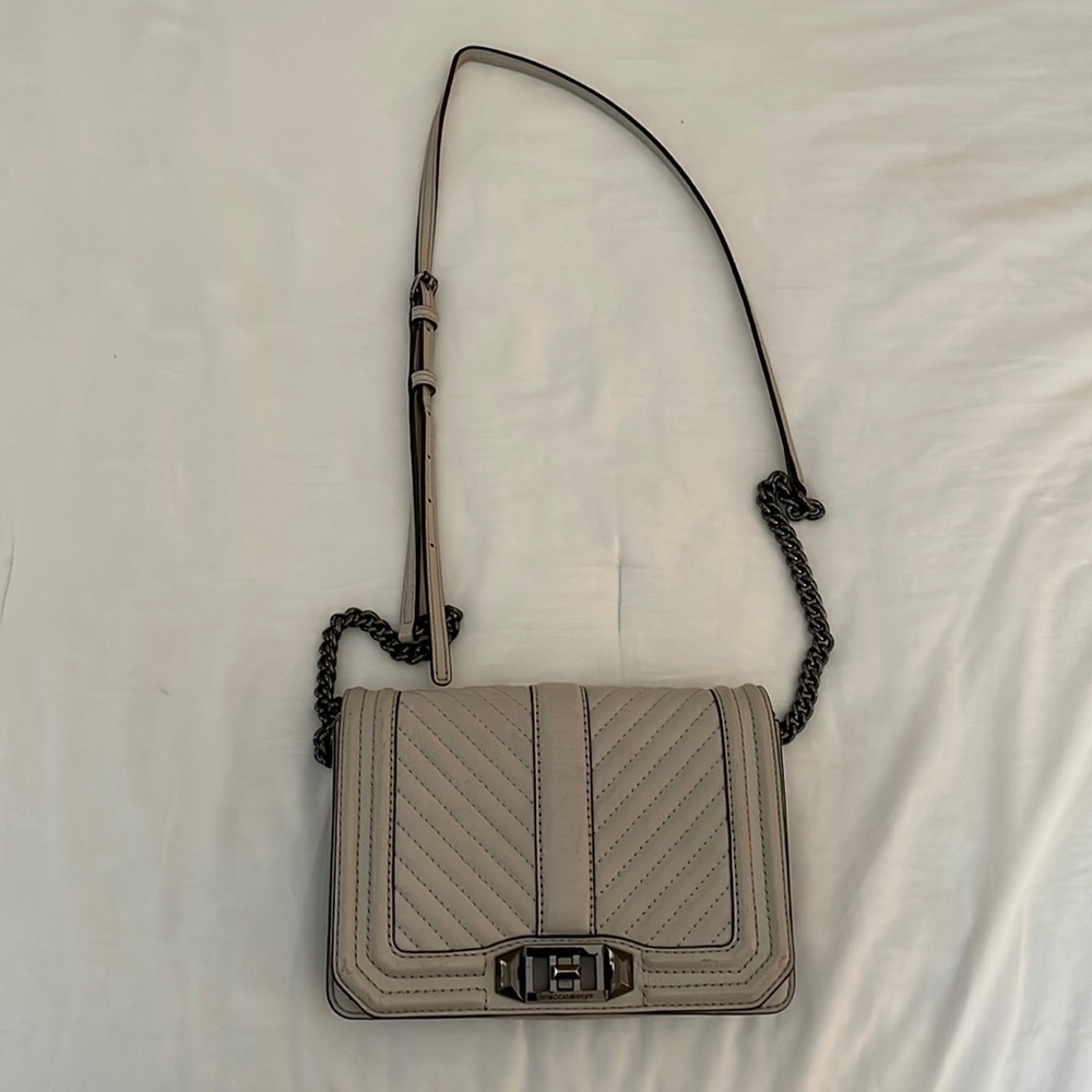 REBECCA MINKOFF | Grey Leather Quilted Love Crossbody Purse